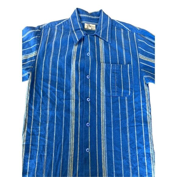 Smokey Joe’s Linen Blend Blue Yellow Stripes Button Down Medium 80s - Picture 5 of 11